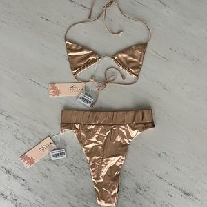 ohpolly Rose Gold Metallic High Waisted Bikini